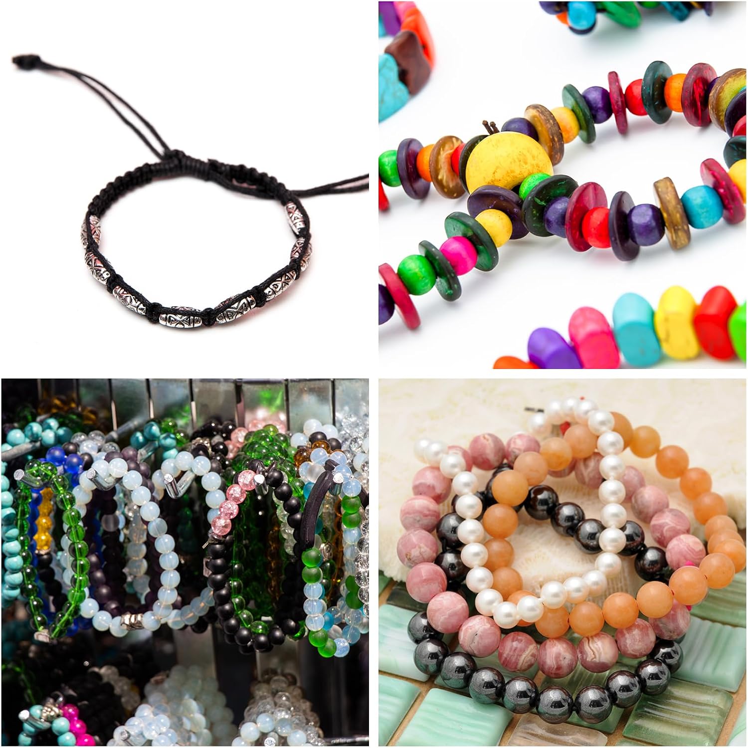 Cuerda elástica para pulseras, 0.039 pulgadas, 330 pies, color negro, cuerda elástica para hacer joyas, collares, cuentas, cuerda para manualidades,