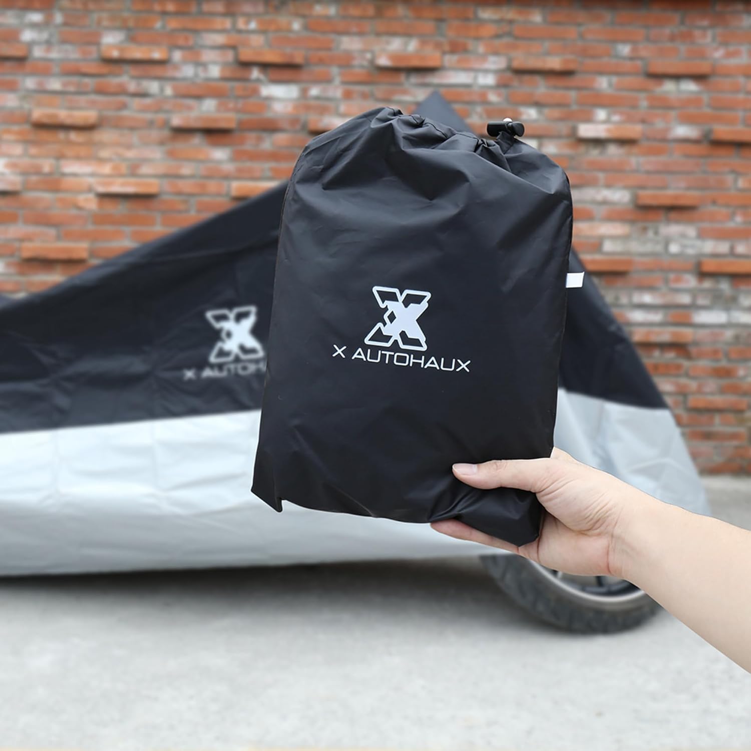 X AUTOHAUX Funda para motocicleta XL, color negro, plateado, impermeable, para exteriores, protector de polvo y lluvia
