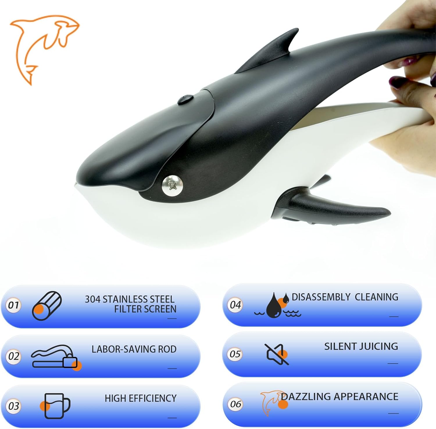 Exprimidor de limón de ballena asesina, práctico exprimidor de cítricos, presenta tu jugo de frutas frescas con exprimidor manual