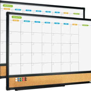 JILoffice Calendario magnético con combinación de pizarra blanca y tablero de corchos de anuncios, 24 x 18 pulgadas, paquete de 2, marco de aluminio JILoffice Calendario magnético con combinación de pizarra blanca y tablero de corchos de anuncios, 24 x 18 pulgadas, paquete de 2, marco de aluminio