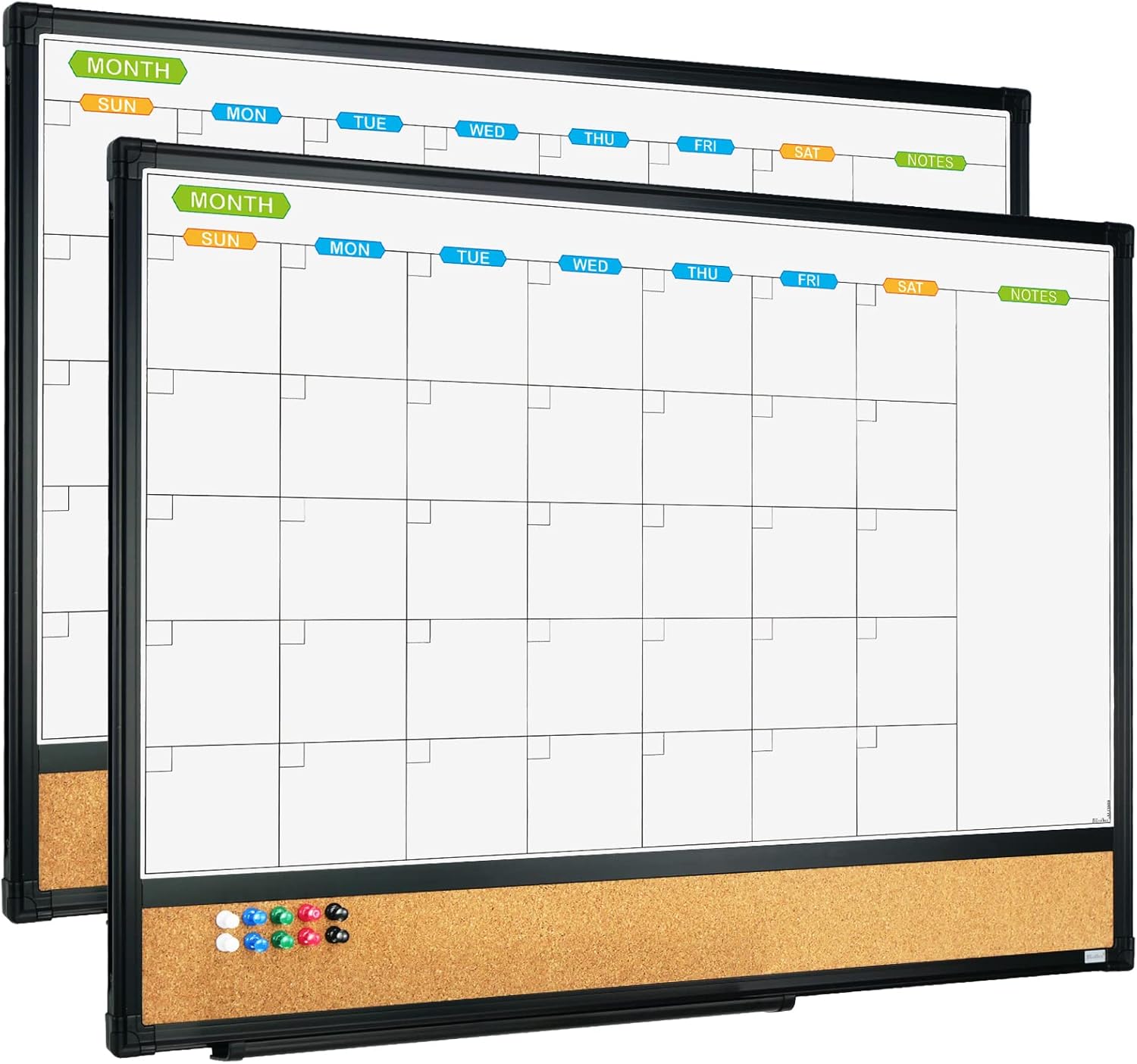 JILoffice Calendario magnético con combinación de pizarra blanca y tablero de corchos de anuncios, 24 x 18 pulgadas, paquete de 2, marco de aluminio