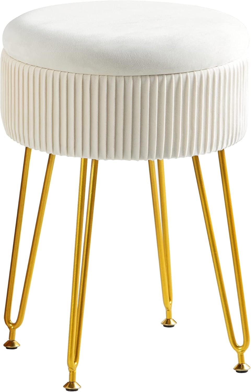 Taburete estilo otomano de terciopelo para almacenamiento, tapizado plisado, con patas de metal ideal para utilizarlo como mesa de café, taburete