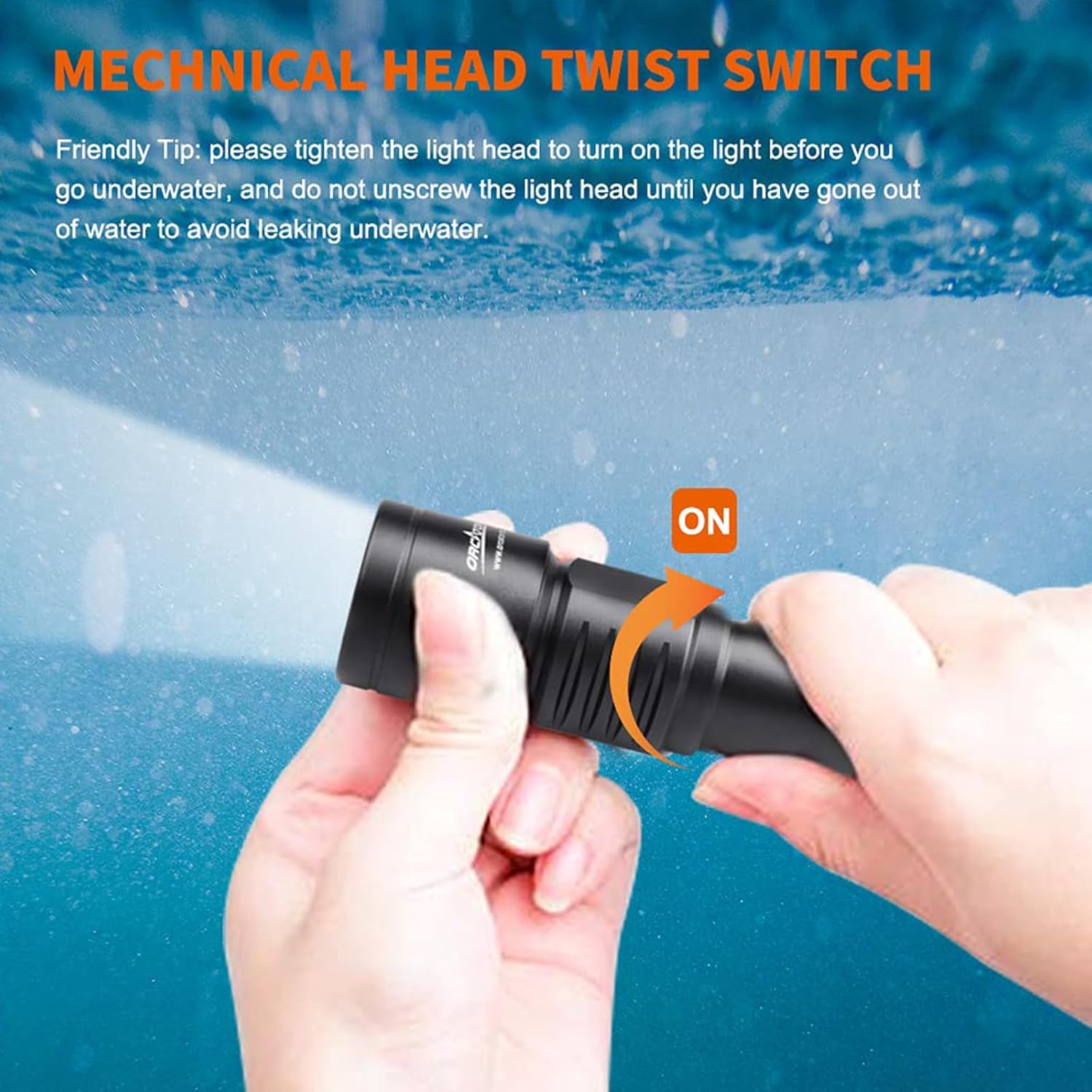 ORCATORCH D700 1700 lúmenes buceo luz antorcha mecánica cabeza giro encendidoapagado linterna sumergible submarina profesional, IP68 impermeable,