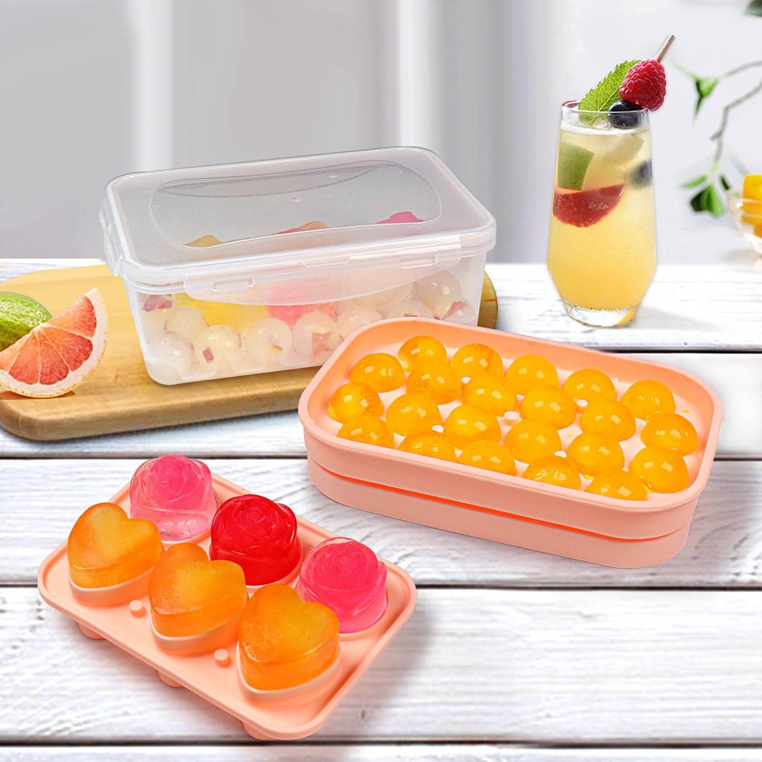 Juego de moldes de hielo de silicona con formas divertidas, molde para cubitos de hielo con forma de corazón, bandeja redonda para cubitos de hielo,