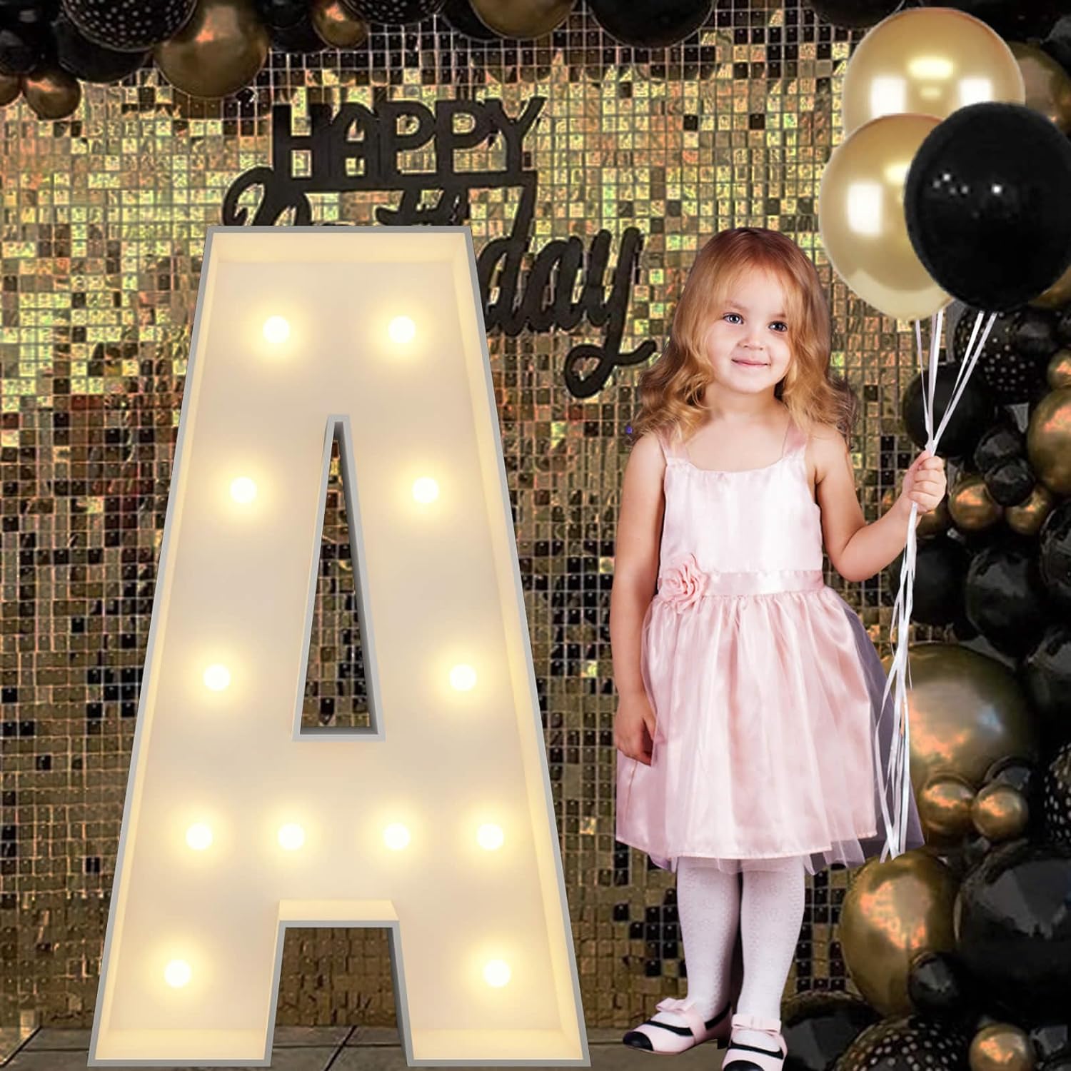 Letras luminosas de marquesina de 4 pies con luz A, letra grande para graduación, baby shower, cumpleaños, compromiso, boda, decoración de fiesta