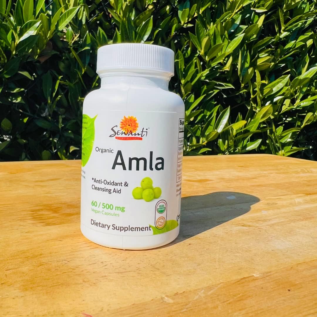 Sewanti Organic Amla Anti oxidante & Cleansing Aid 60 cápsulas veganas de extracto de alta potencia, 500 mg