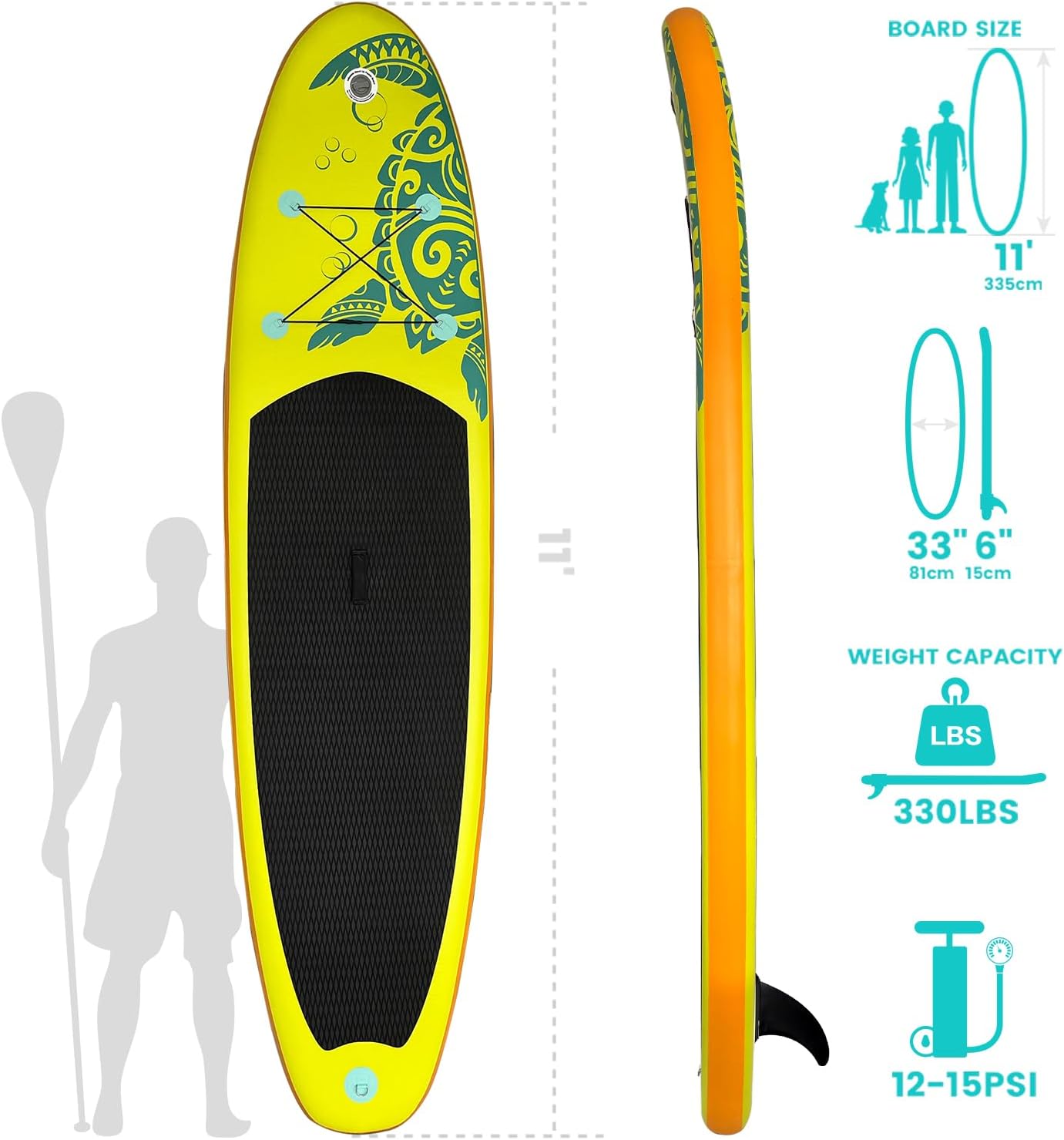 FunWater Tabla de remo inflable de pie, 3 años de garantía, tablas de remo de SUP con juego completo de accesorios, adecuado para surf, pesca, yoga