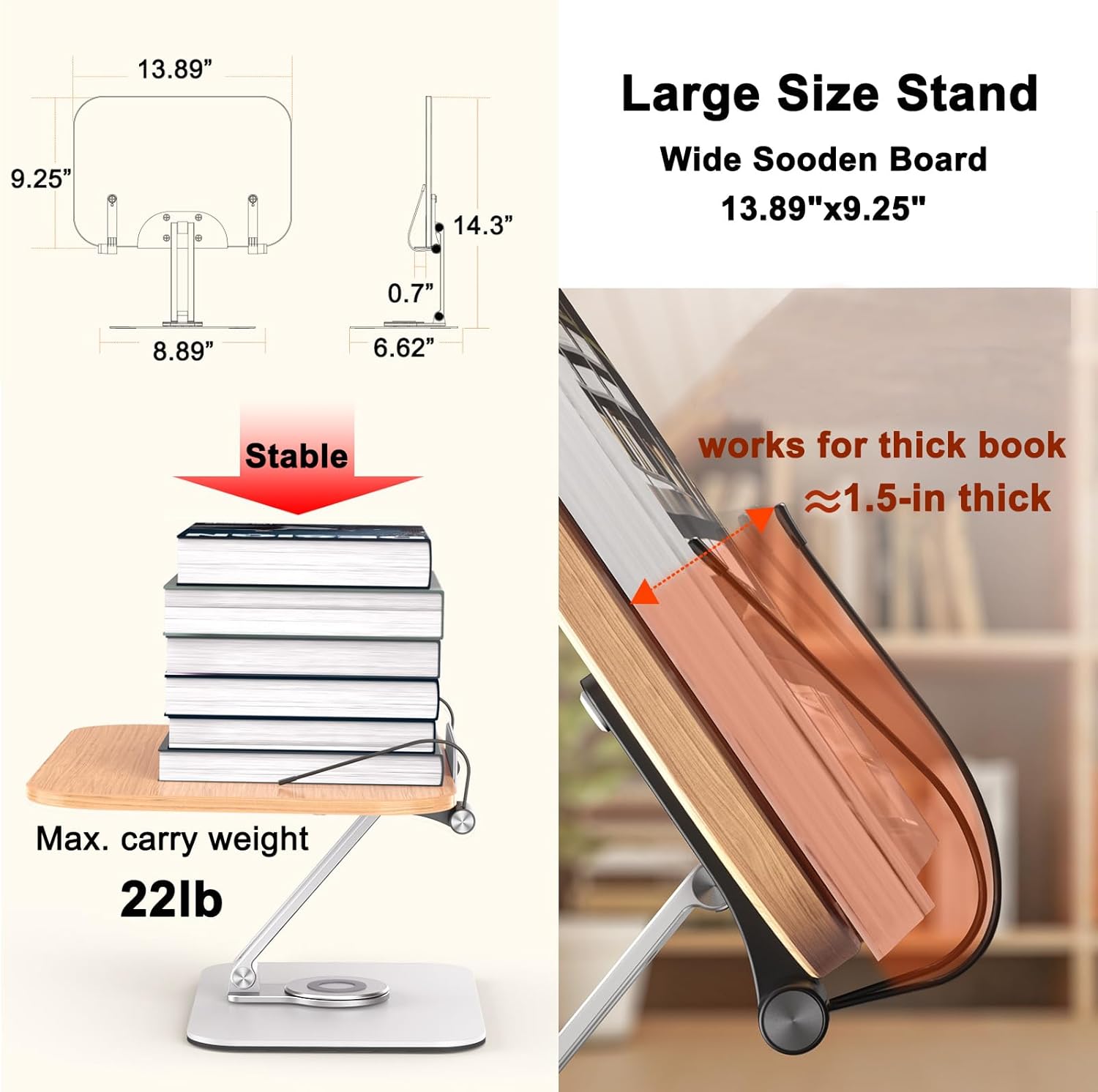 DCHAV Soporte de escritorio plegable para libros de cocina, soporte ajustable para partituras con base giratoria de 360 grados, clip de página de