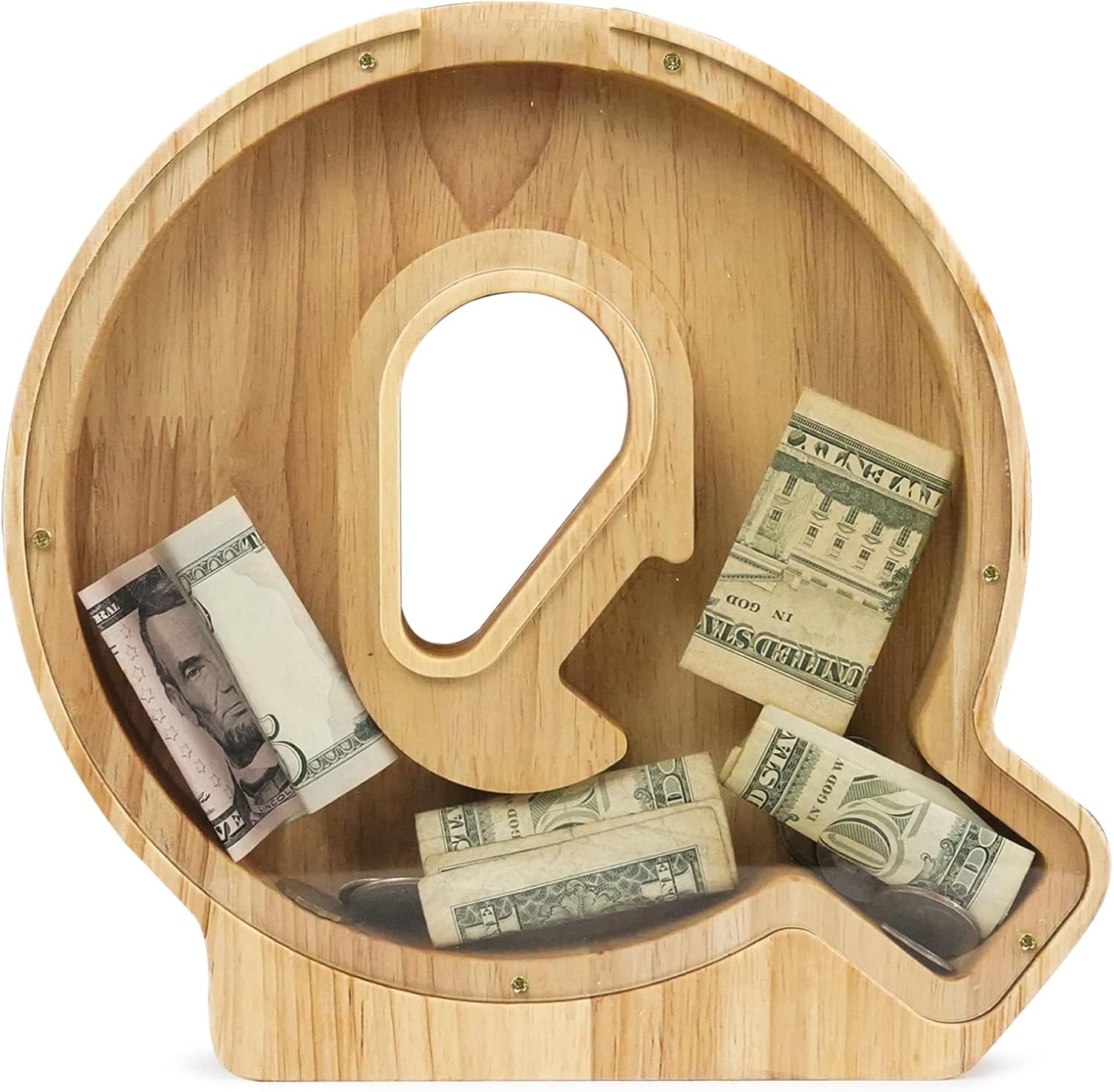 WOOD CITY Alcancía con letras para adultos, niños y niñas, de madera de 9 pulgadas, caja de dinero personalizada, nombre personalizado, regalo