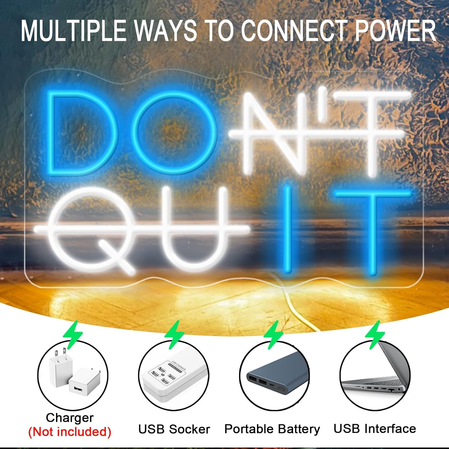 Letreros LED de neón, letrero de neón con texto en inglés “Don’t Quit”, para oficina, sala de yoga, gimnasio, sala de jugadores, regalo de
