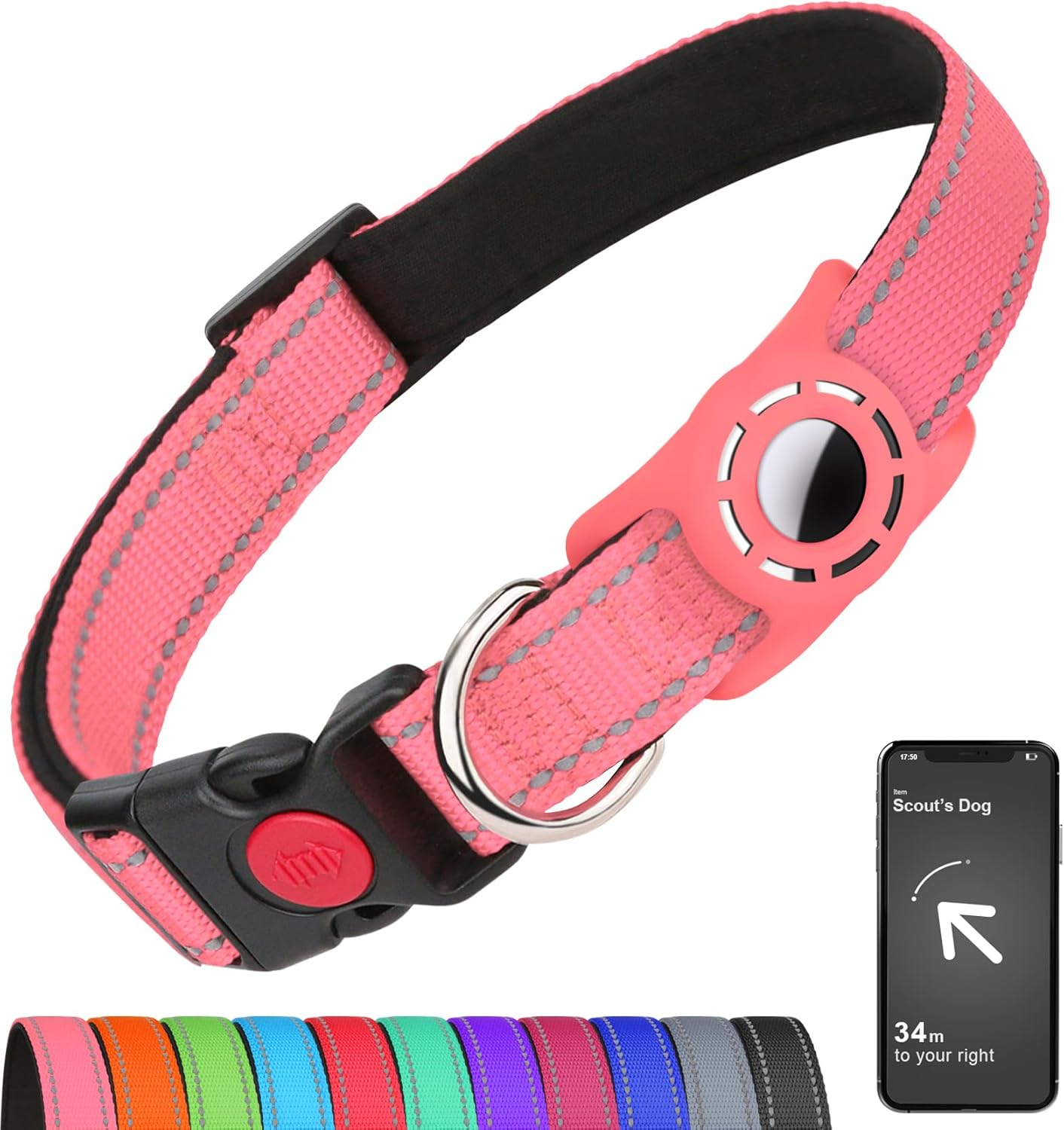 Airtag – Collar de perro para cachorros, collares reflectantes con soporte AirTag, hebilla de bloqueo de seguridad y acolchado suave, collar de