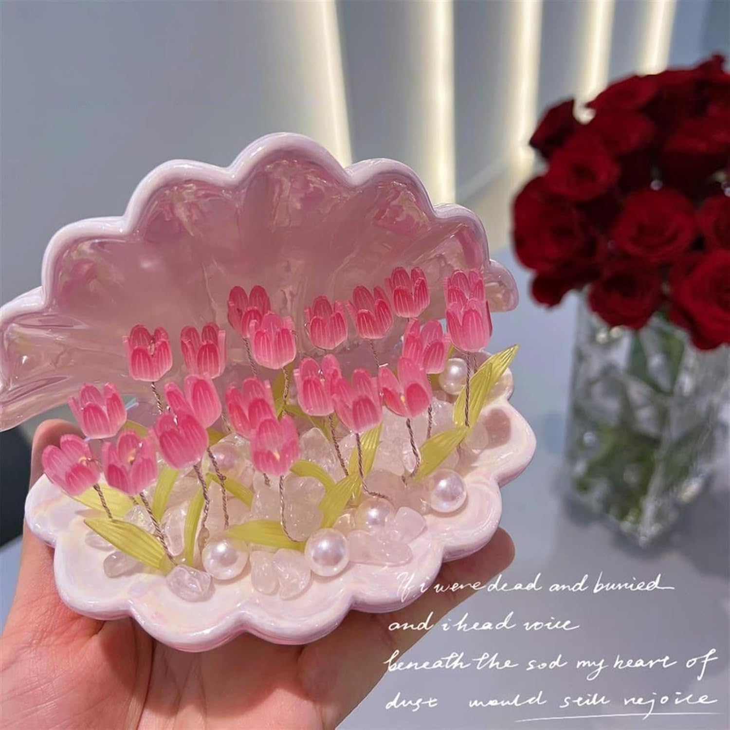 BestAlice Luz nocturna de tulipán, lámpara de flor de tulipán hecha a mano, lámpara de mesa de dormir de flores de simulación, luz LED romántica de