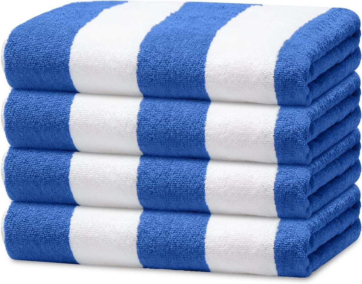 Avalon Cabana – Paquete de 4 toallas de playa (tamaño 30 x 60 pulgadas) de gran tamaño, 100% algodón hilado en anillo, toallas de piscina grandes