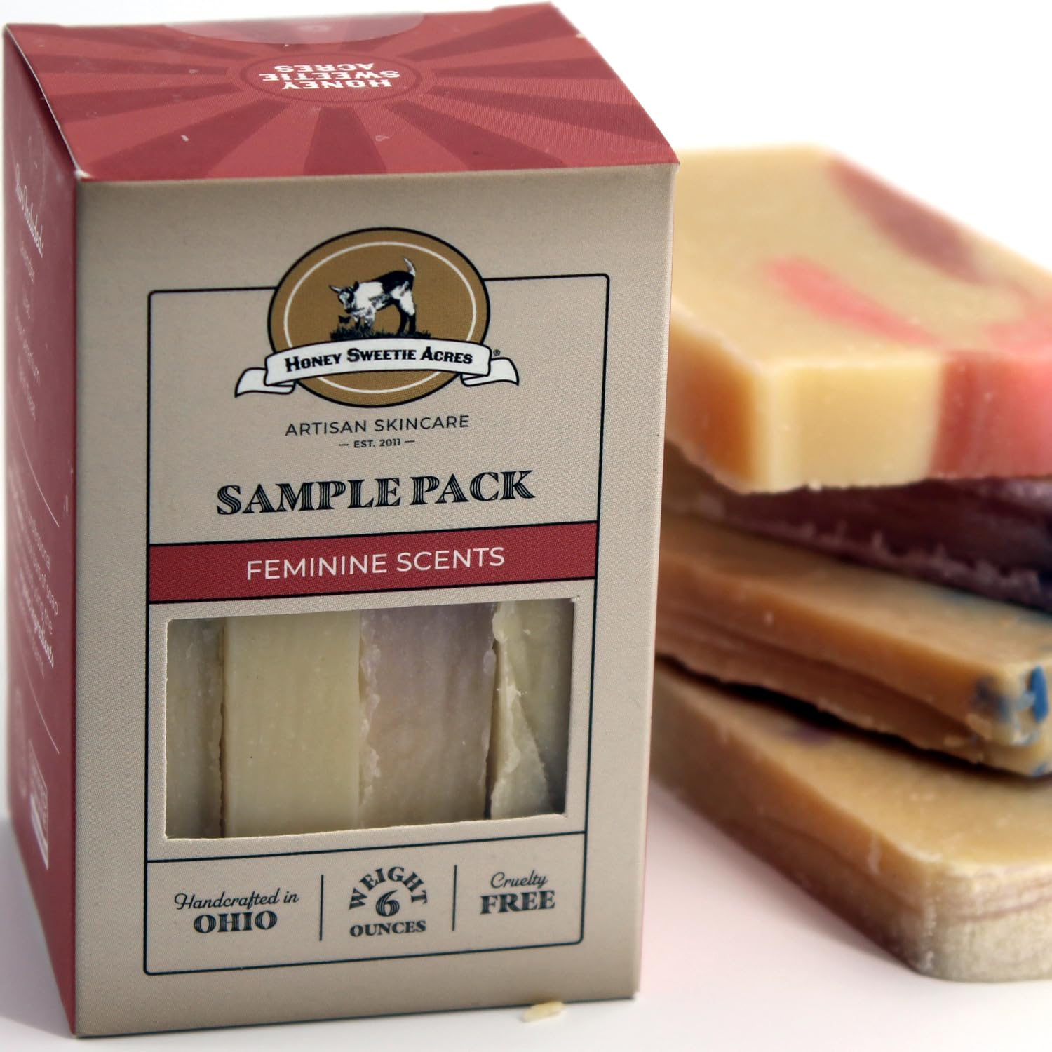 Honey Sweetie Acres Paquete de muestra femenina Jabón de leche de cabra Jabón hecho a mano totalmente natural de leche de cabra nigeriana para