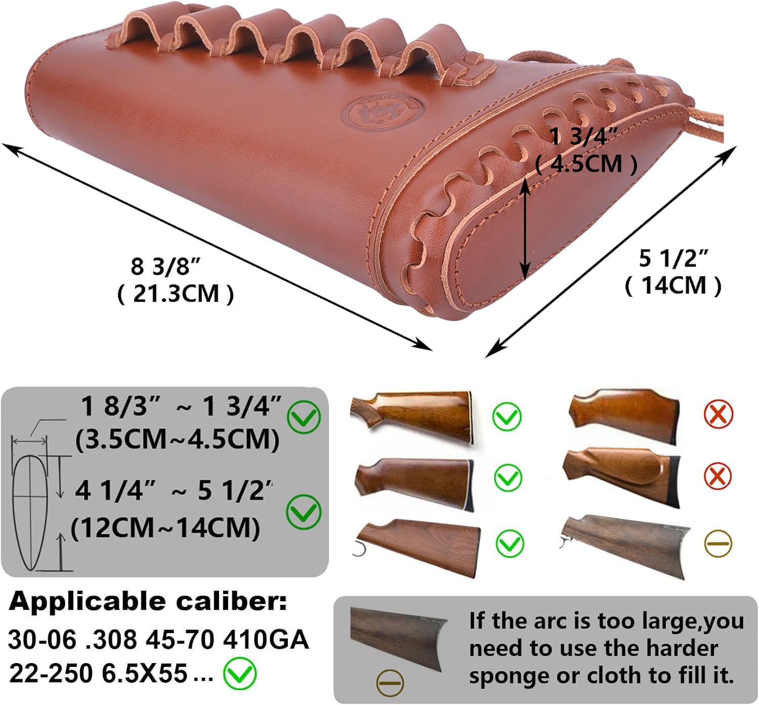 Extensión hecha a mano de cuero de la culata del cojín del retroceso para las escopetas, rifles
