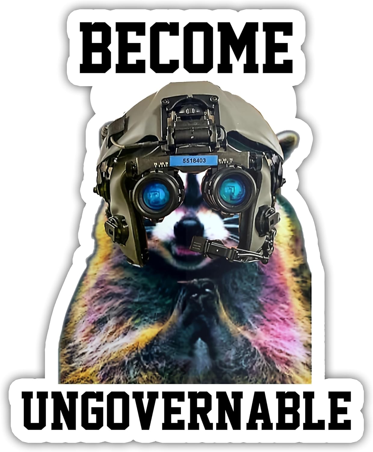 Milleyz Become Ungovernable Raccoon – Calcomanías de mapache, calcomanías divertidas, calcomanías de animales, lindas calcomanías, calcomanías de
