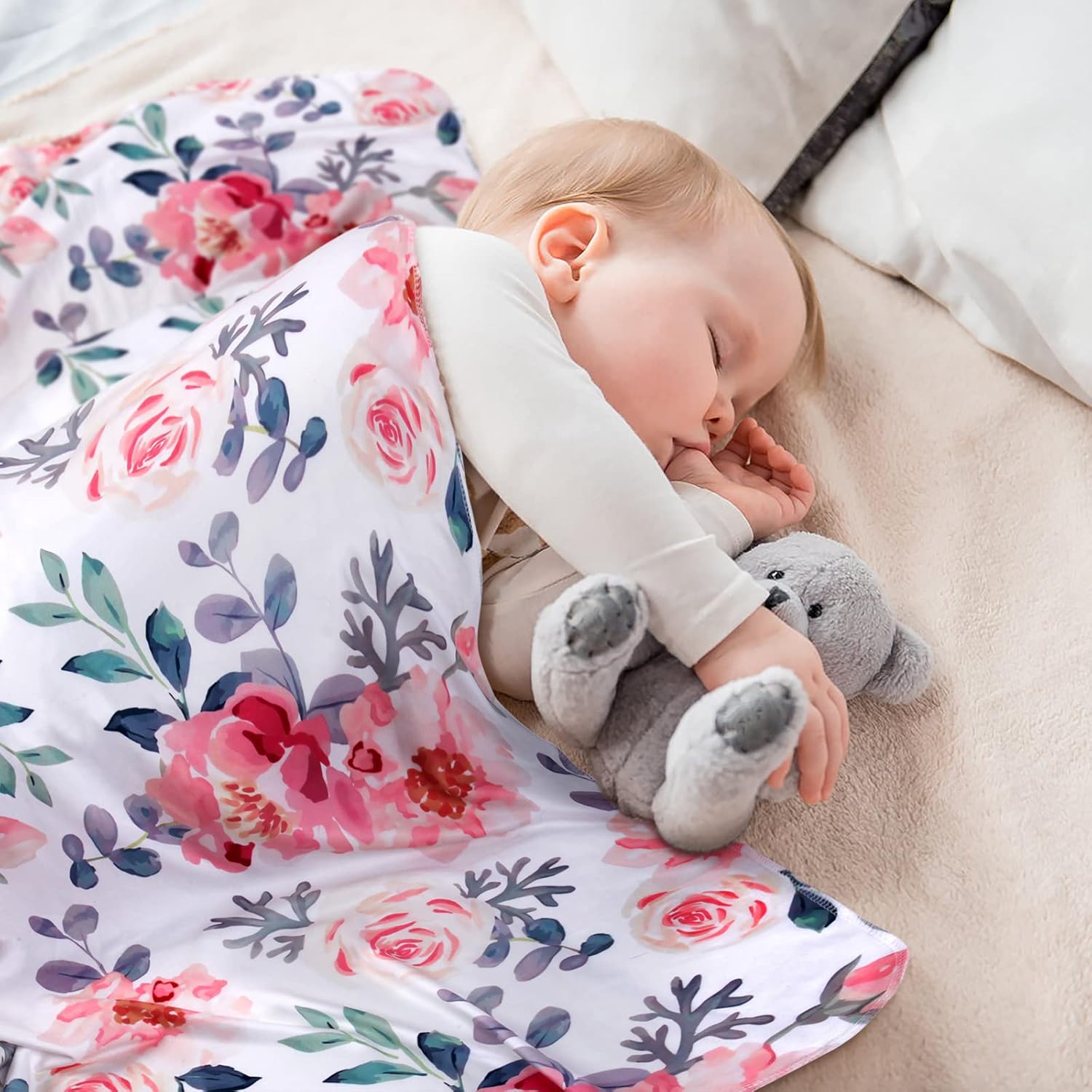 Manta para recién nacido, suave conjunto de gorro y diadema para bebé, manta elástica para recién nacido, regalo de baby shower para niñas y niños,