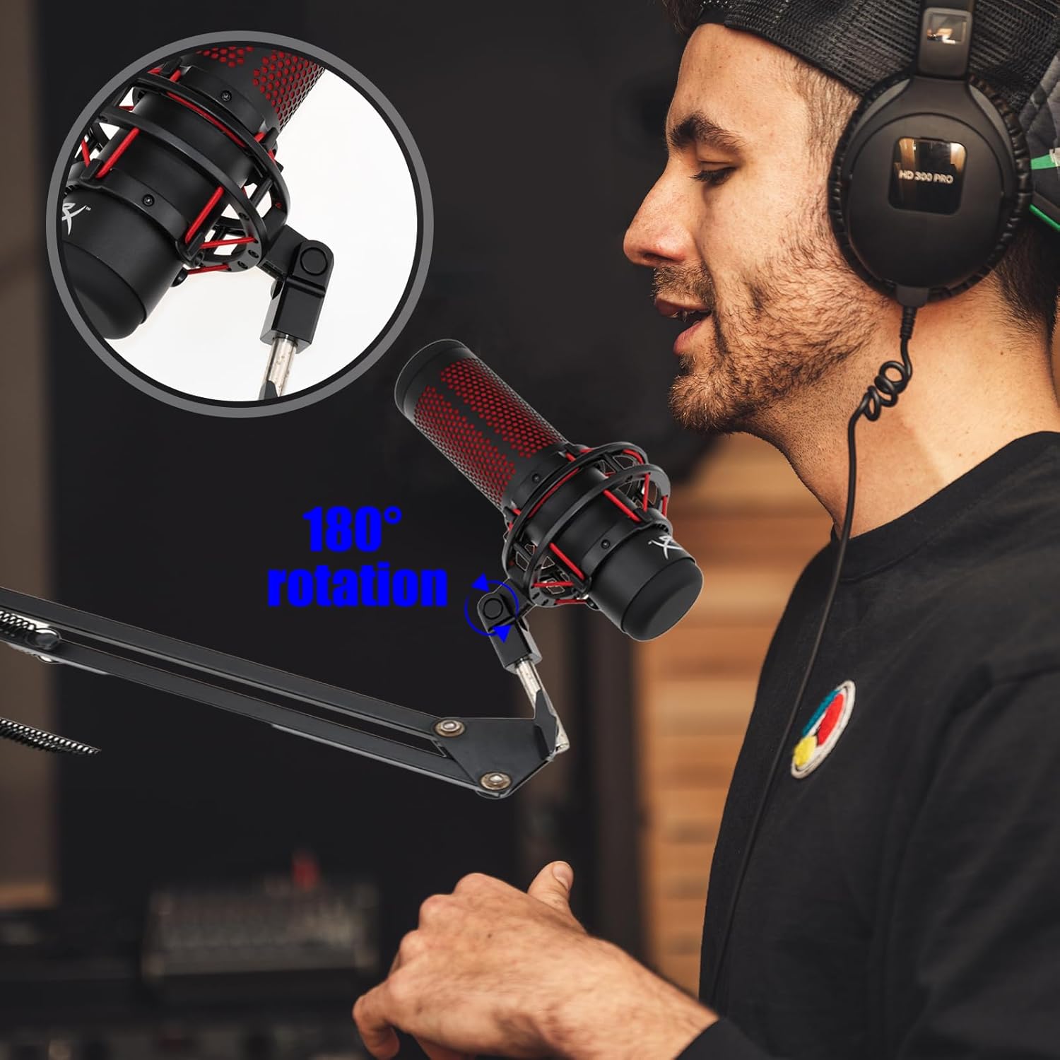 Adaptador de montaje de micrófono para Hyperx Quadcast con adaptador de tornillo de 38″ o 14″ y tuerca, funciona con soporte de micrófono HyperX