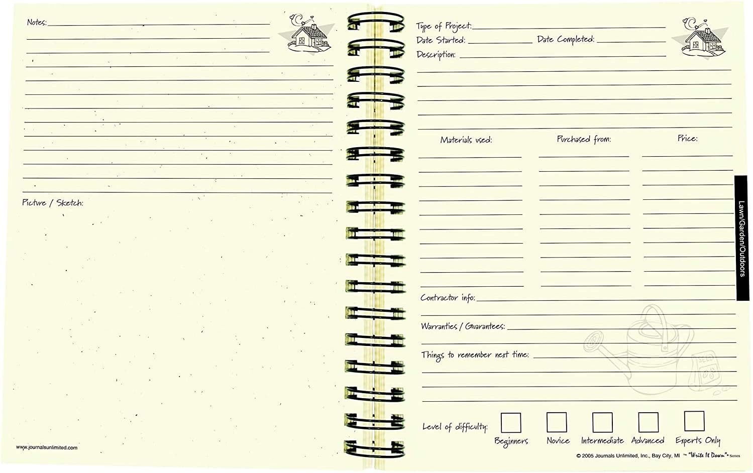 The Homeowners Journal, un planificador del hogar y libro de registro de Journals Unlimited con bolígrafo de tinta y lápiz óptico