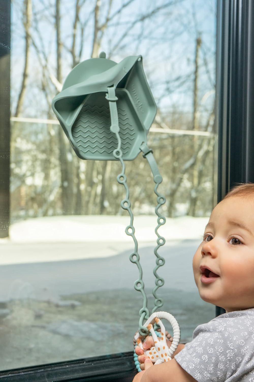 Placa todo en uno + sistema de fijación de correas de juguete – Placa de succión de silicona dividida para bebés + niños pequeños – Primeros