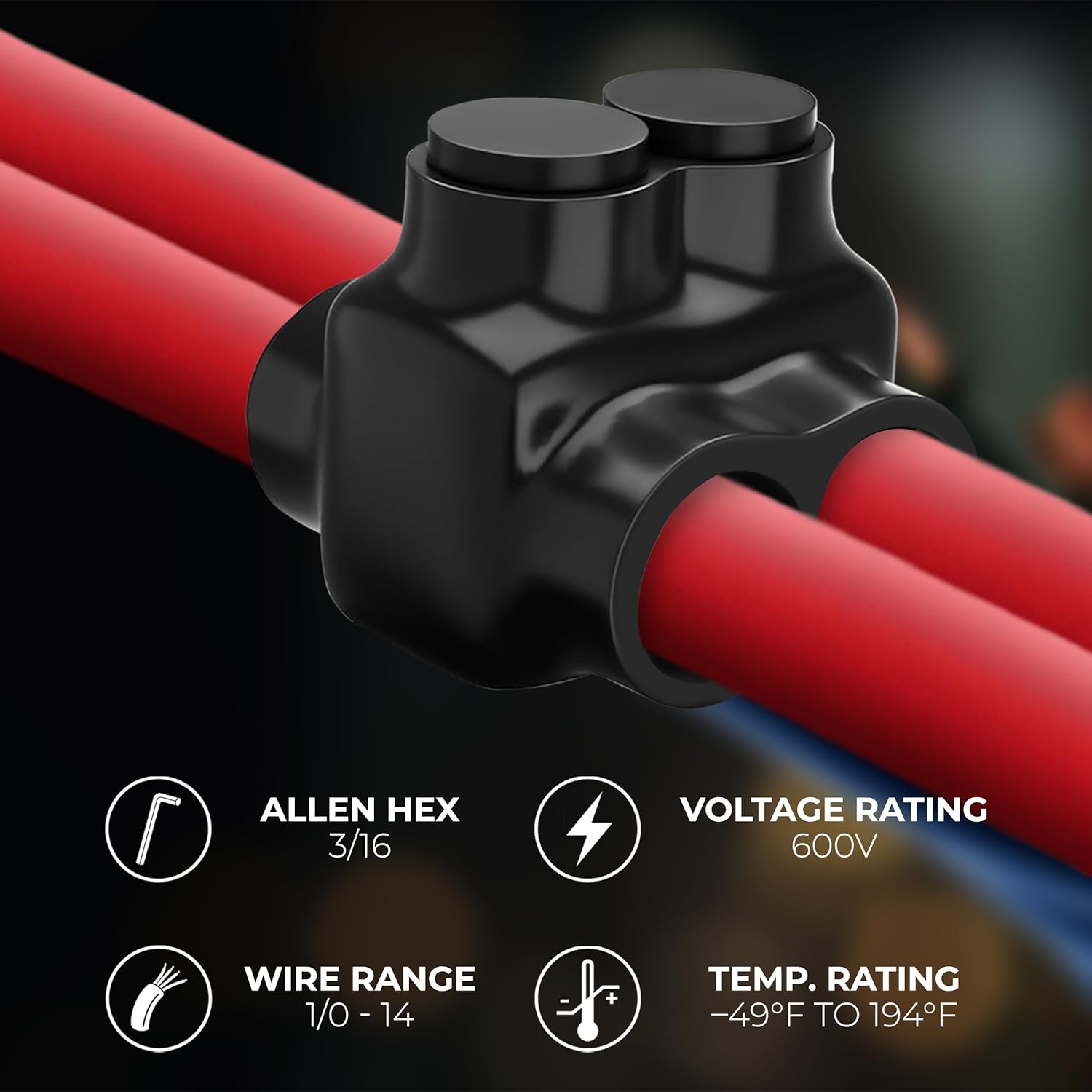 OhLectric Conector de empalme aislado negro con revestimiento de vinilo de goma con inhibidor de óxido prellenado, rango de cables 10-14, hexagonal