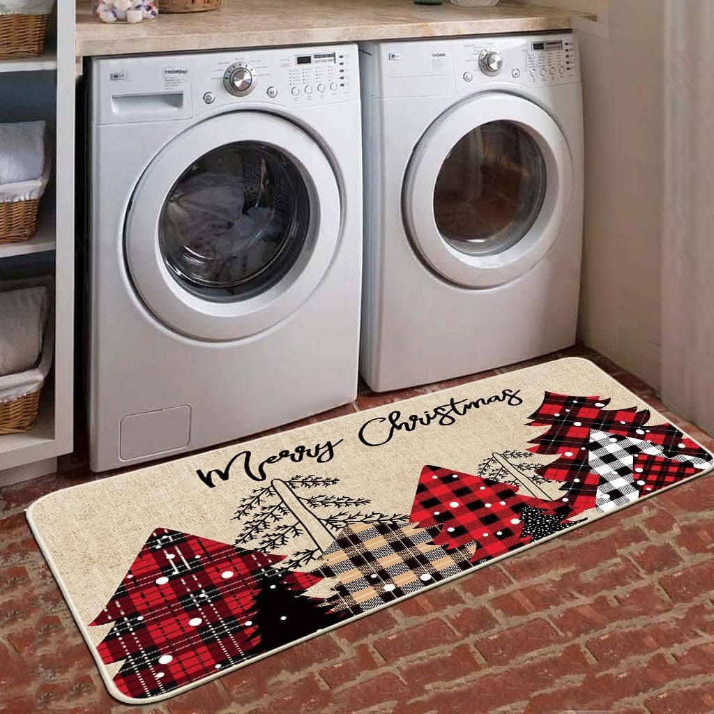 Baccessor Felpudo de Navidad con diseño de árboles de Navidad, a cuadros, decorativo para interiores y exteriores, tapete de puerta de bienvenida de