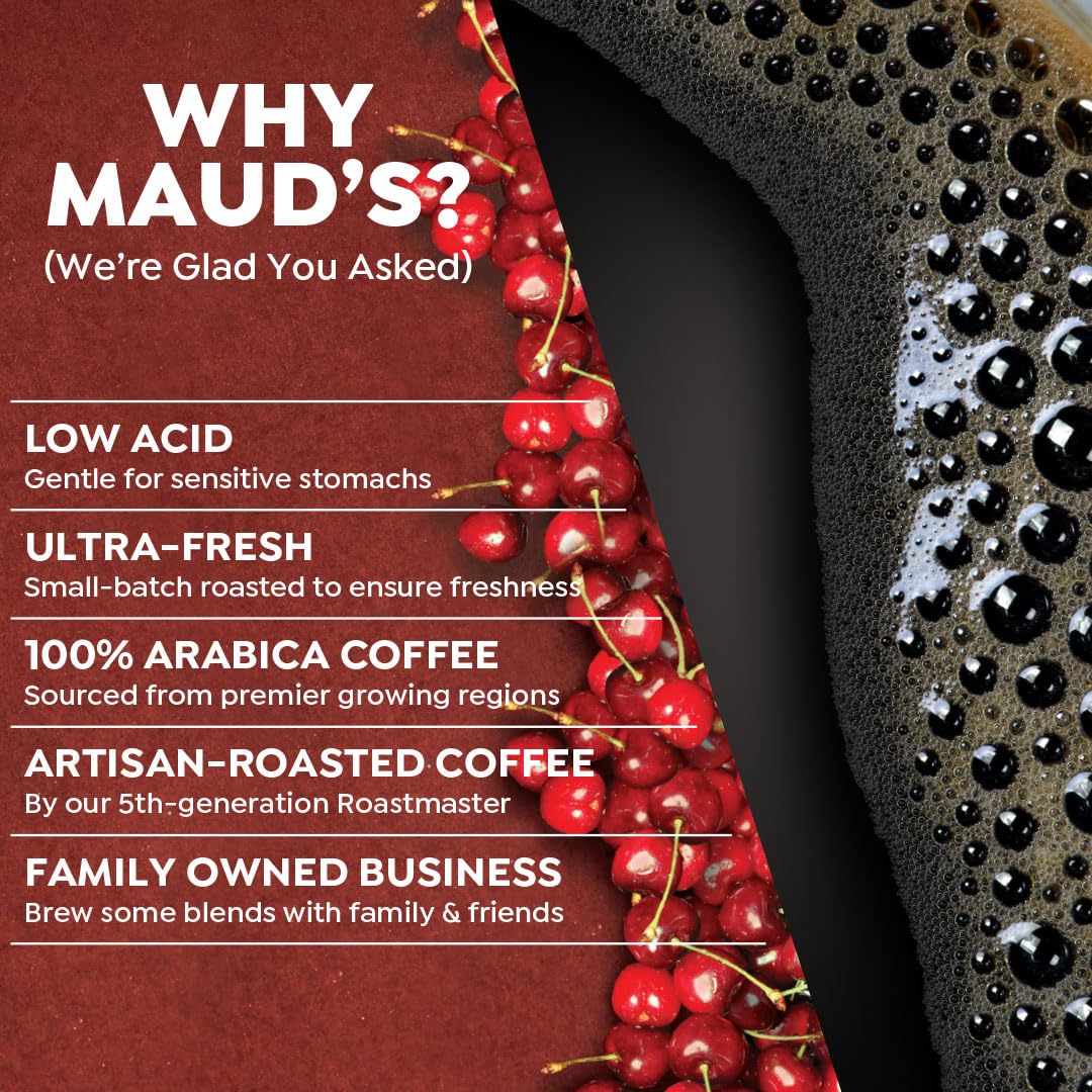 Maud’s Café con sabor a cereza (Oh Cherry Baby!), 18 ct. Cápsulas de café reciclables con sabor a cereza de una sola porción producidas por energía