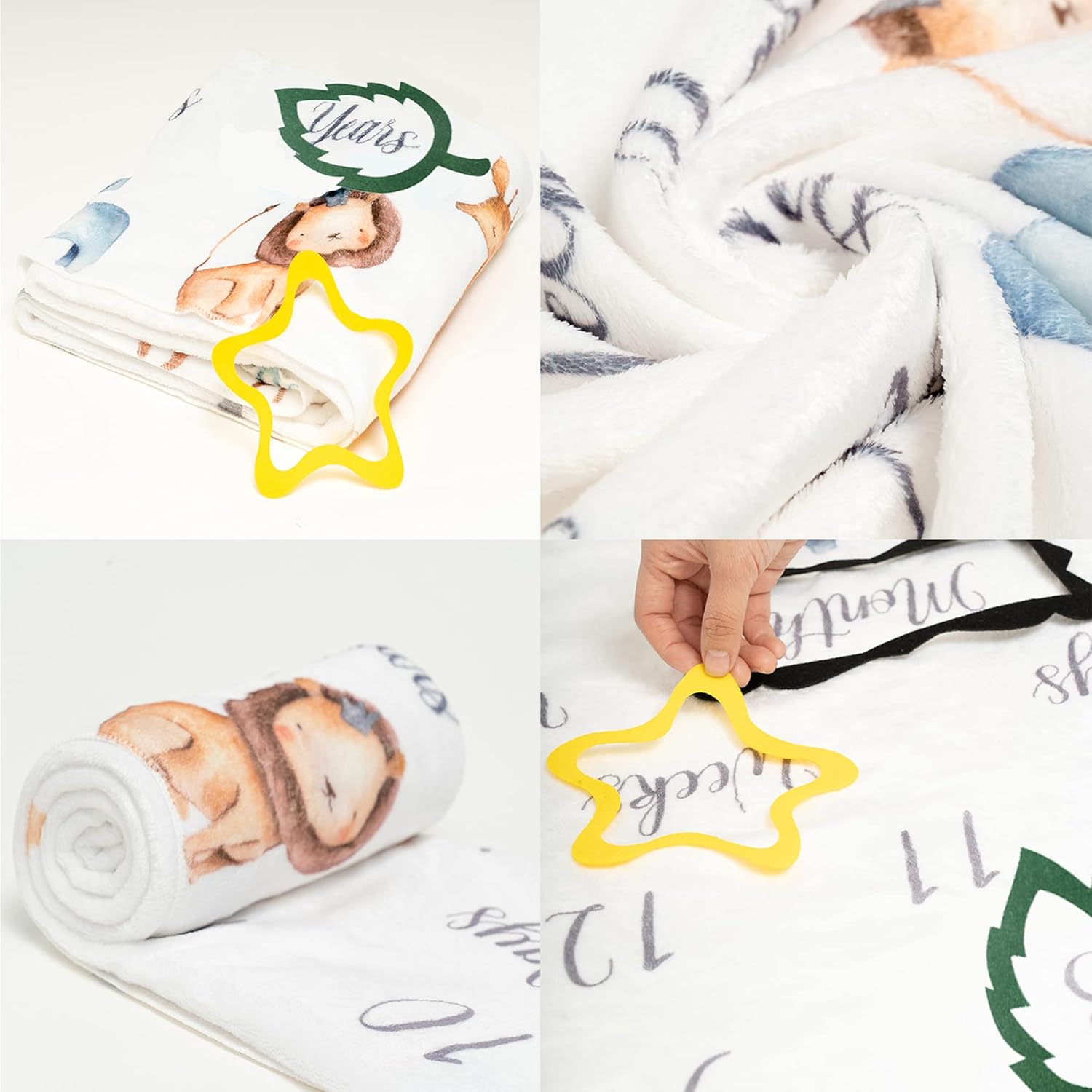 Manta mensual de hitos para bebé, manta de safari para niños, animales de la selva personalizada, manta de crecimiento súper suave