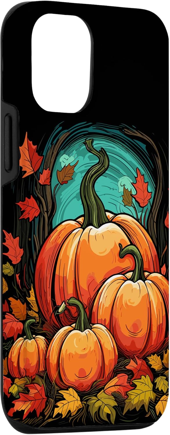 Funda para iPhone 1212 Pro con diseño de hojas de otoño y calabazas de arce para Halloween