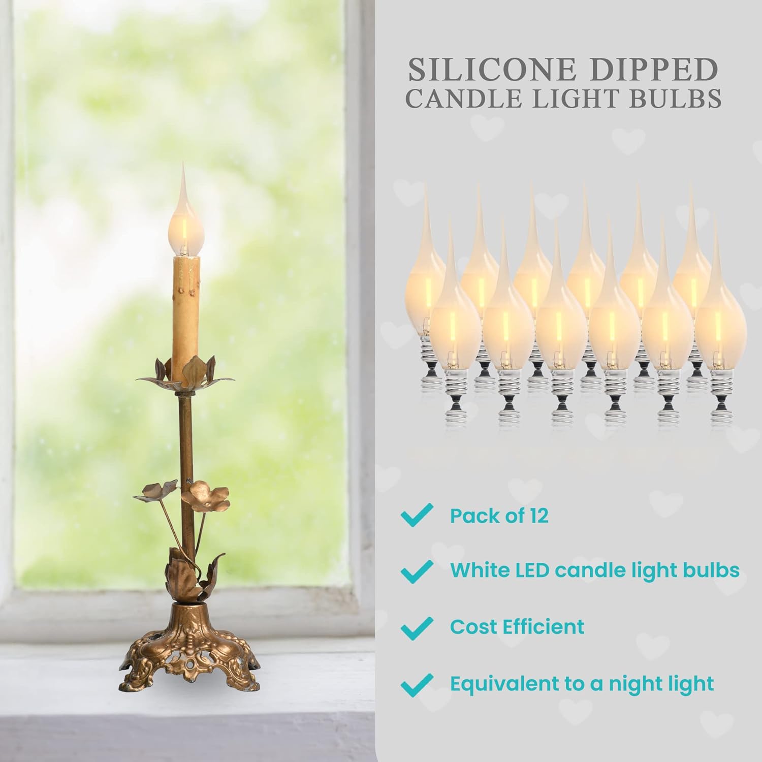 Bombillas LED de vela sumergidas de silicona, color blanco brillante, bombillas LED de silicona para velas, 12 unidades, 7 vatios, equivalente a