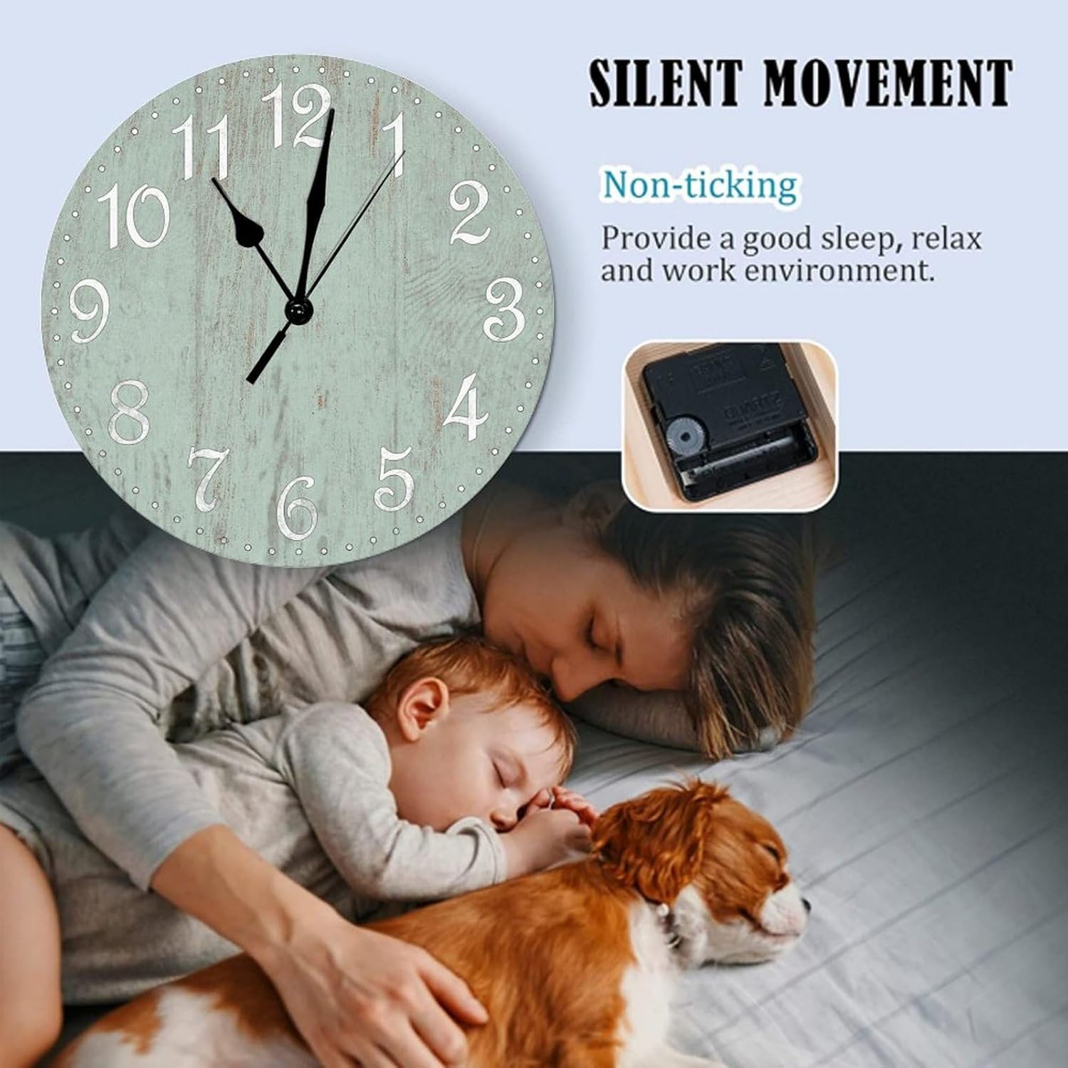 Relojes de pared de madera de espuma de mar con pilas, silenciosos, sin tictac, de 12 pulgadas, moderno, de espuma de mar, reloj de madera verde,