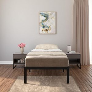 CastleBeds – Marco de cama minimalista de hierro negro tamaño individual con cabecero y barra forjada, base de plataforma de metal de acero CastleBeds – Marco de cama minimalista de hierro negro tamaño individual con cabecero y barra forjada, base de plataforma de metal de acero