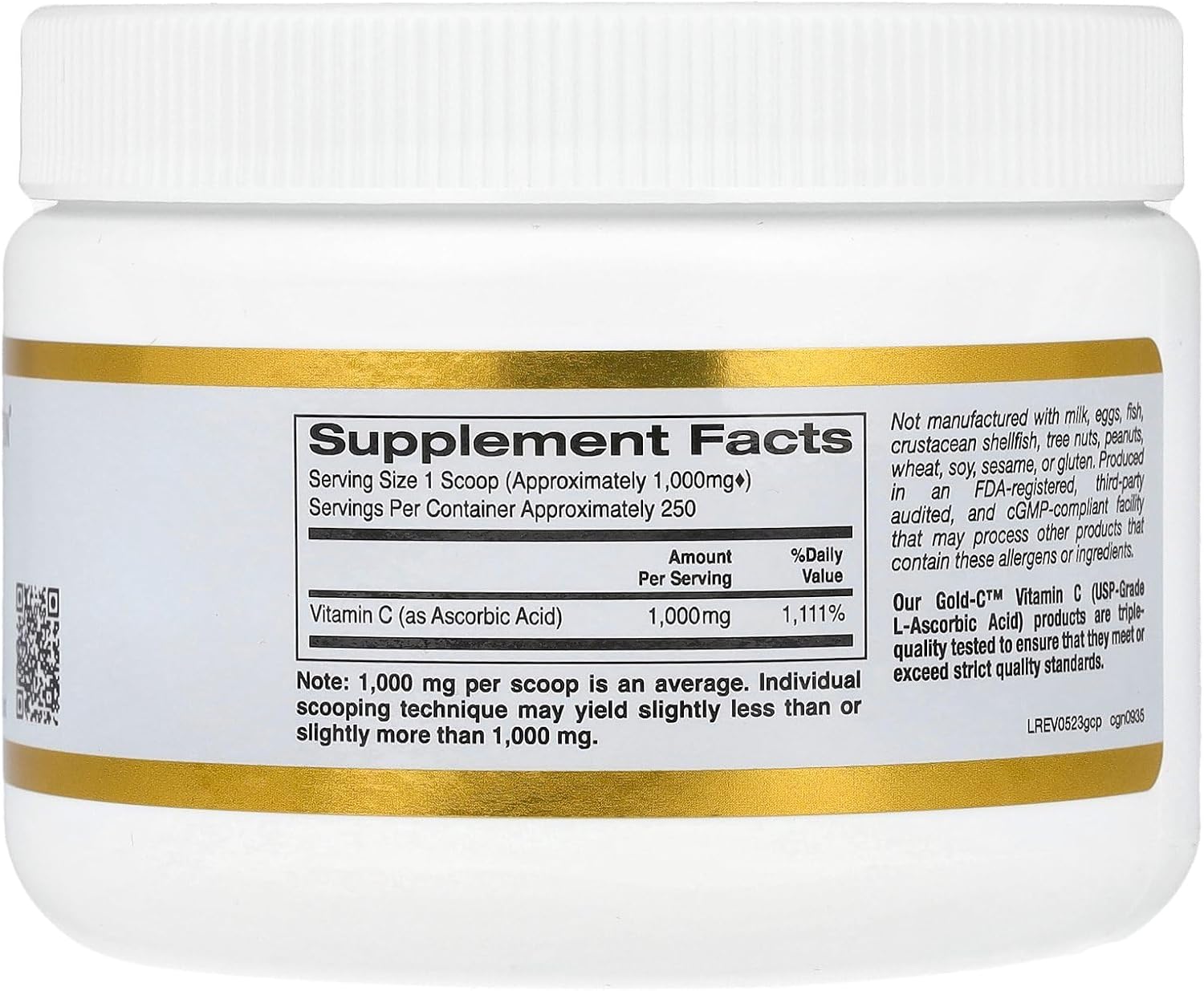 Gold C Powder por California Gold Nutrition – Polvo de vitamina C de grado USP – Apoyo inmunológico y bienestar estacional – Apto para vegetarianos
