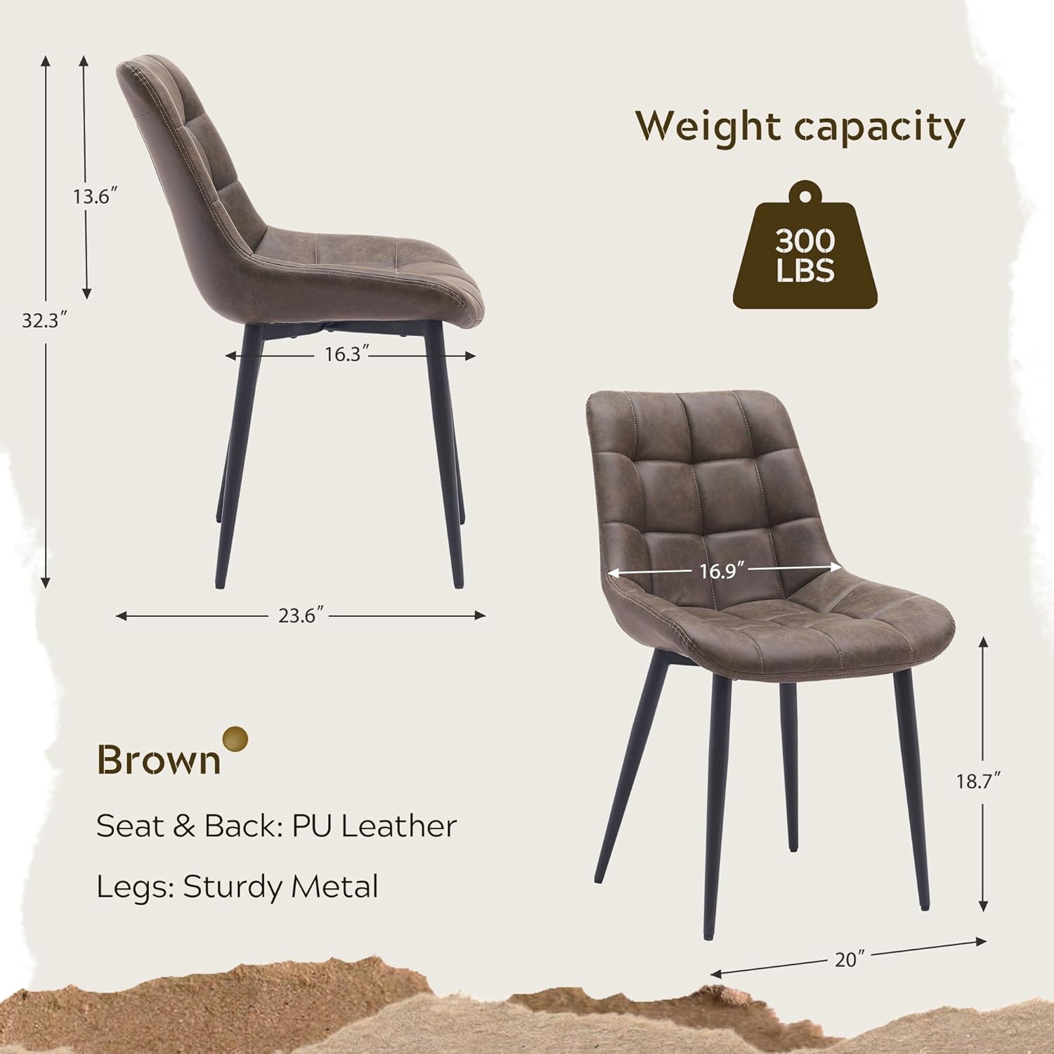 Juego de 4 sillas de comedor modernas, sillas tapizadas de piel sintética con patas de metal con diseño de rejilla cuadrada, silla auxiliar de