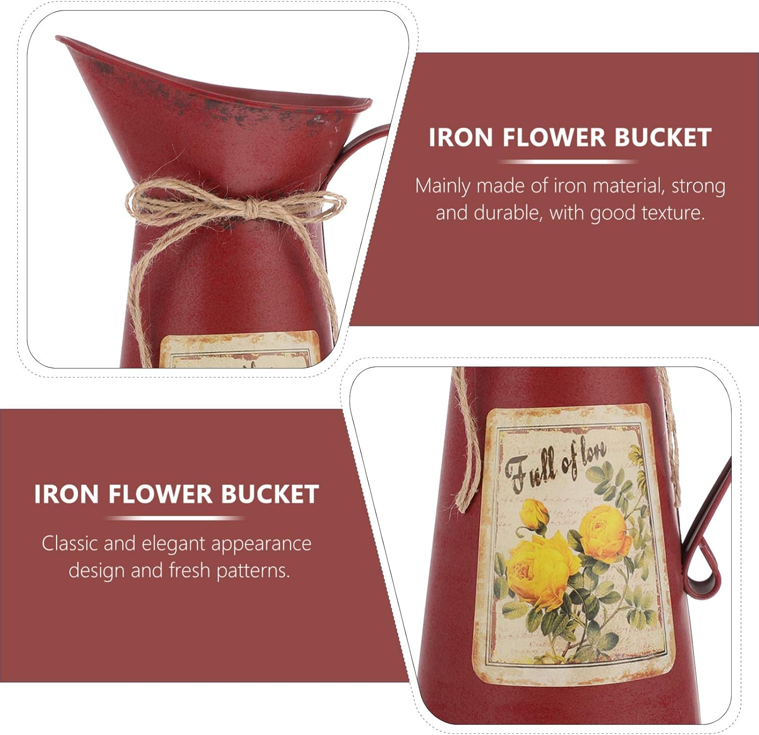 GANAZONO Jarrón de flores rústico rojo con diseño desgastado y elegante, para el hogar, granja, jarrón decorativo para arreglos florales