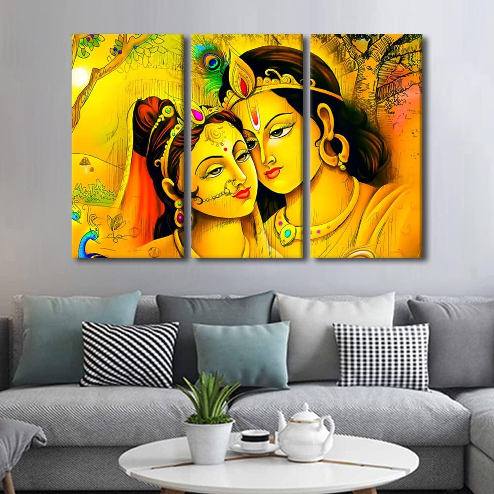 TUMOVO Lienzo impreso de Dios indio Radha Krishna para sala de estar, lienzo religioso moderno, arte de pared enmarcado para decoración de casa