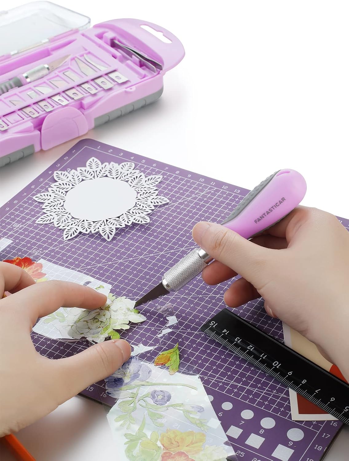 FantastiCAR Juego de cuchillos de precisión para manualidades (18 unidades) para trabajos artísticos, álbumes de recortes, plantillas, modelado de