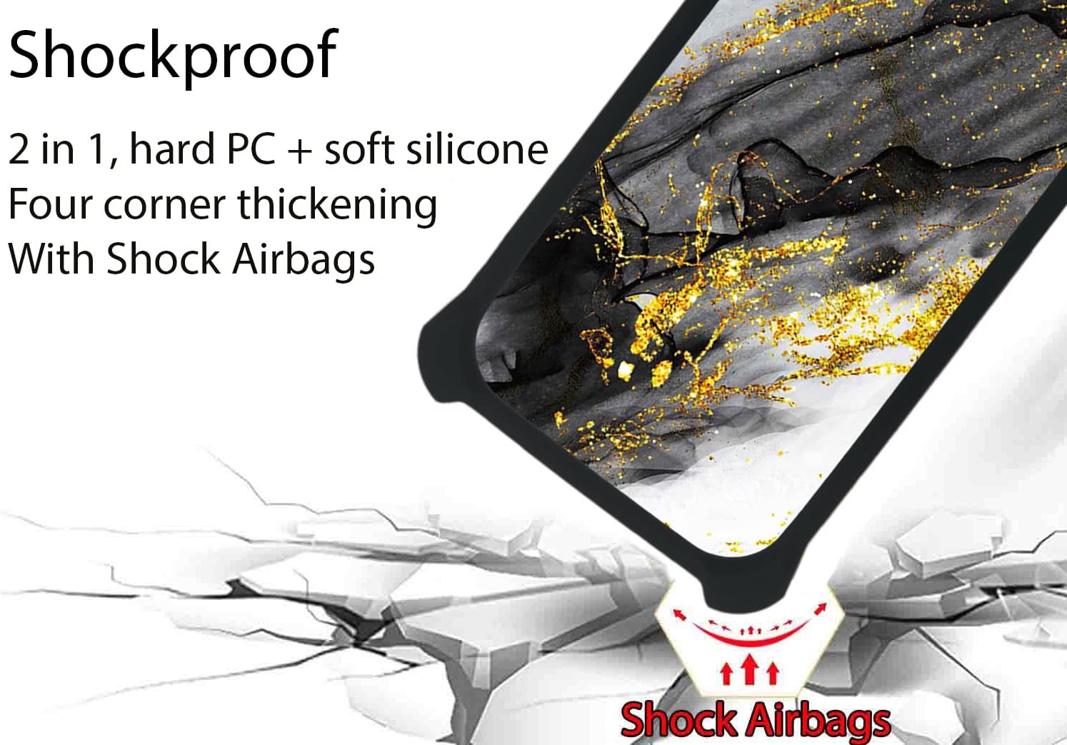 Bounce SL201D – Funda compatible con Bounce SL201D (PC + TPU 2 en 1), soporte de anillo, purpurina dorada y luminosa, JSH-HDL