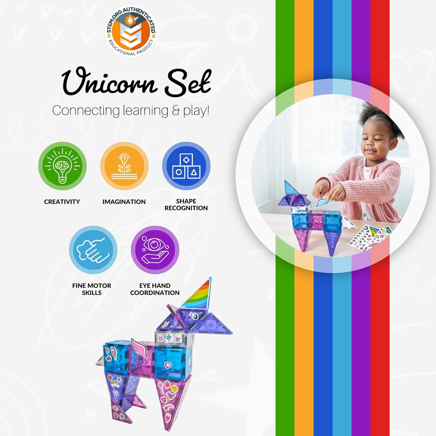 Tytan Tiles Ultimate Unicorn – Juego de construcción de azulejos magnéticos, adorable juguete STEM para niños, juego creativo, reconocimiento de