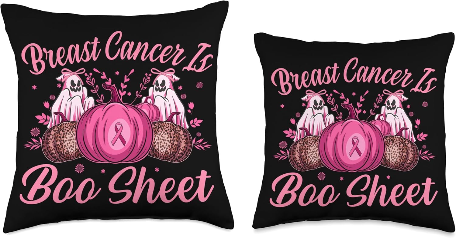 October Breast Cancer Awareness Month Halloween Breast Cancer is Boo – Almohada de sábana, 16 x 16 pulgadas, multicolor