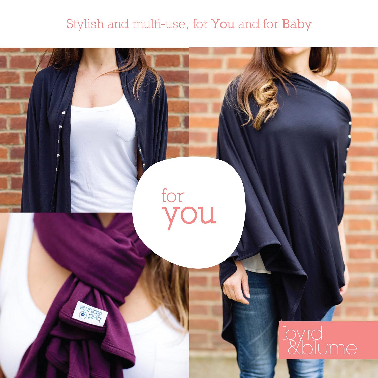 Byrd & Blume Funda de lactancia de maternidad, transpirable, ligera, para lactancia, chal envolvente, bufanda, poncho, broches ajustables, cobertura