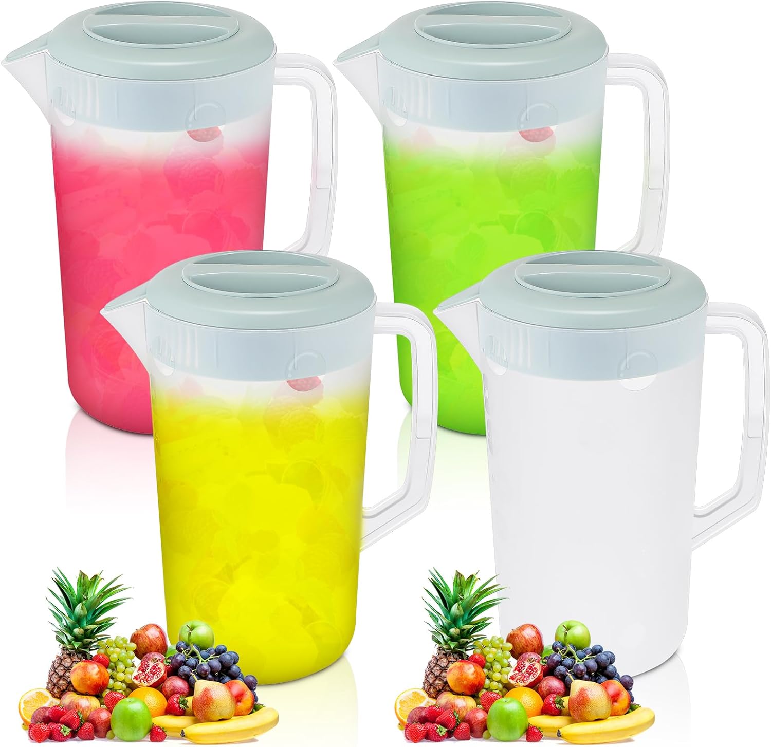 Uiifan 4 jarras de agua de plástico con tapa, boquilla de 1 galón y asa, jarra de jugo de plástico para refrigerador, jarra de agua de plástico para