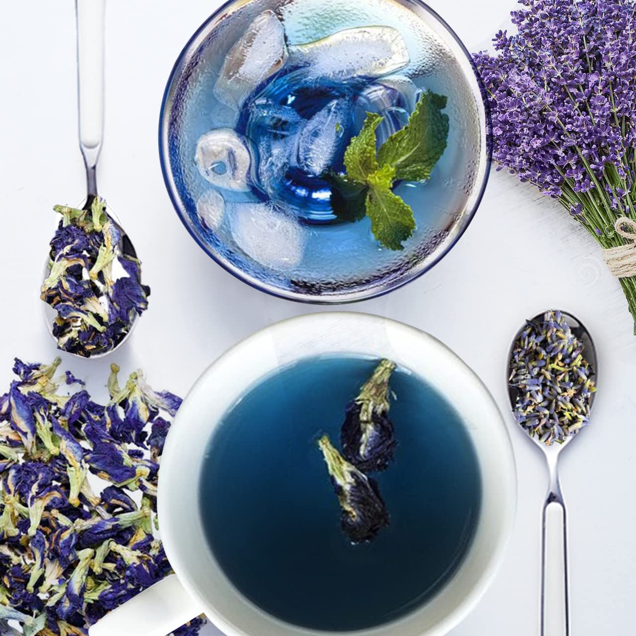BLUE TEA – Butterfly Pea + Lavender + Ashwagandha Freshest Herbal Tea  Sin cafeína – Sin gluten  Sin OMG