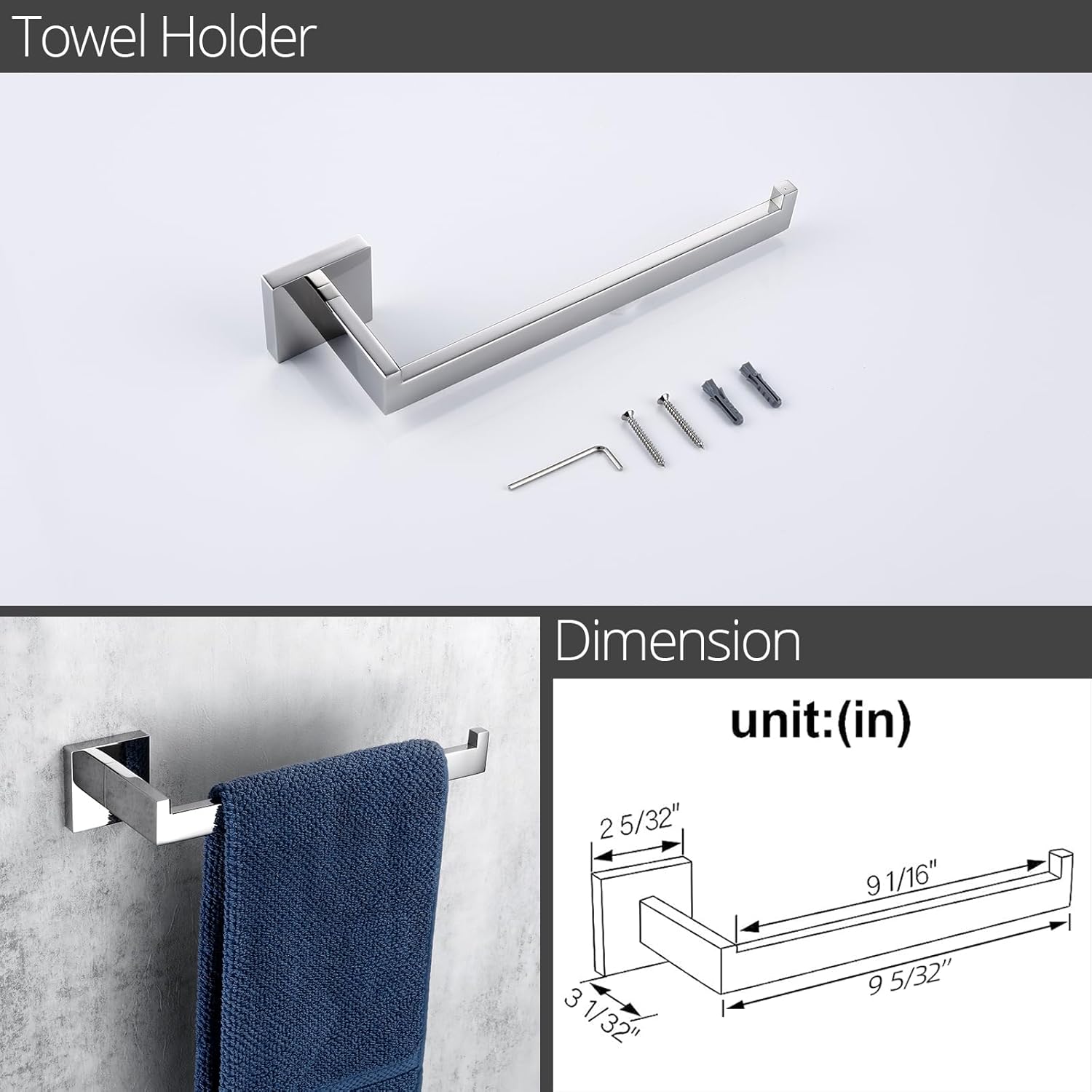 BAGNOLUX Pholished – Juego de accesorios de baño cromados, juego de 4 piezas de toallero montado en la pared, resistente, 23.6 pulgadas