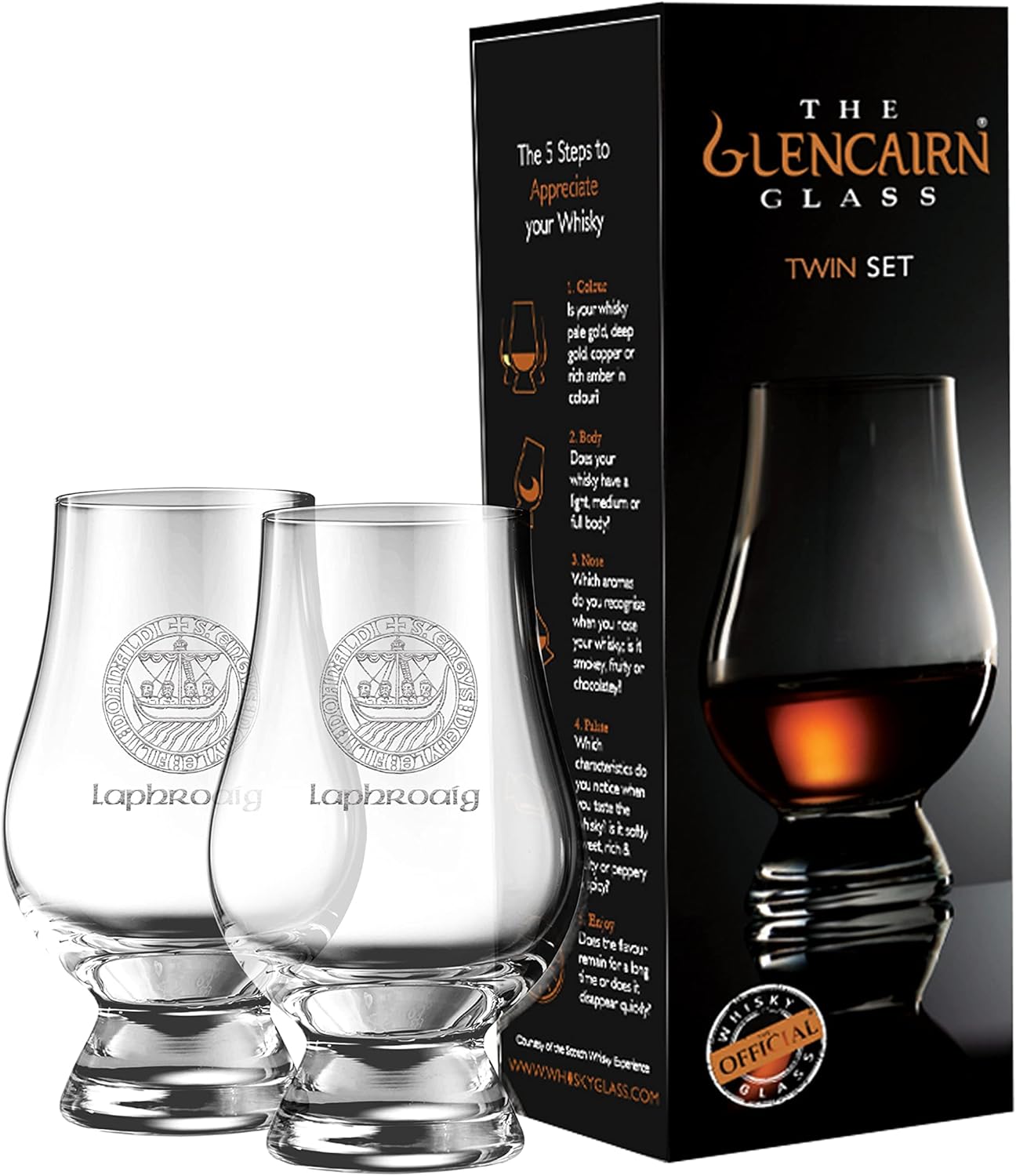 GLENCAIRN LAPHROAIG ISLAY CREST – Juego de 2 unidades en caja de regalo doble