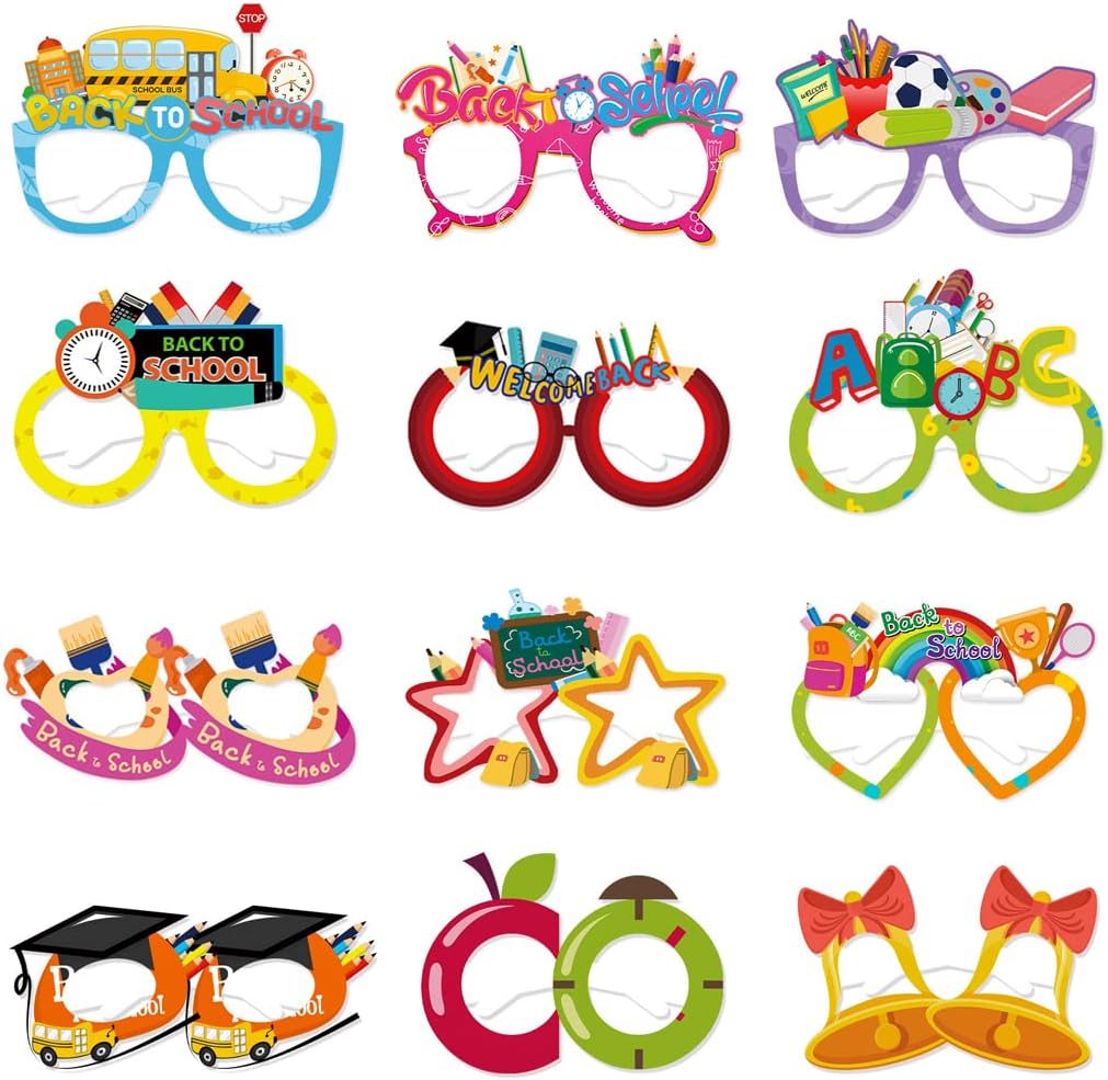 24 gafas de papel para fiesta de bienvenida de regreso a la escuela, marco de lentes para el primer día de escuela, para jardín de infantes,