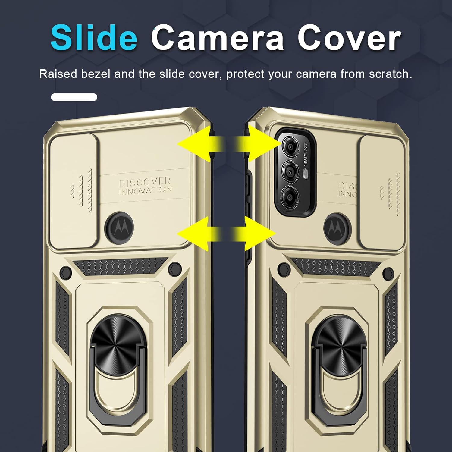 Funda para Motorola Moto G Play 2023, Moto G Power 2022Moto G Pure funda integrada para lente de cámara deslizante + protector de pantalla + soporte