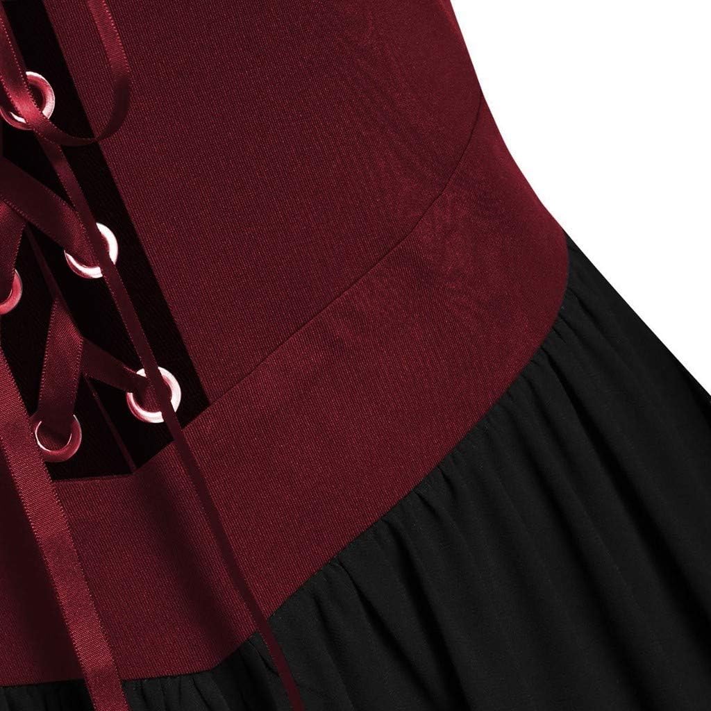 Disfraz de esqueleto para mujer, vestido de té, vestidos de fiesta de Halloween, manga larga, empalme de encaje, swing, Goku, negro, cosplay, rojo