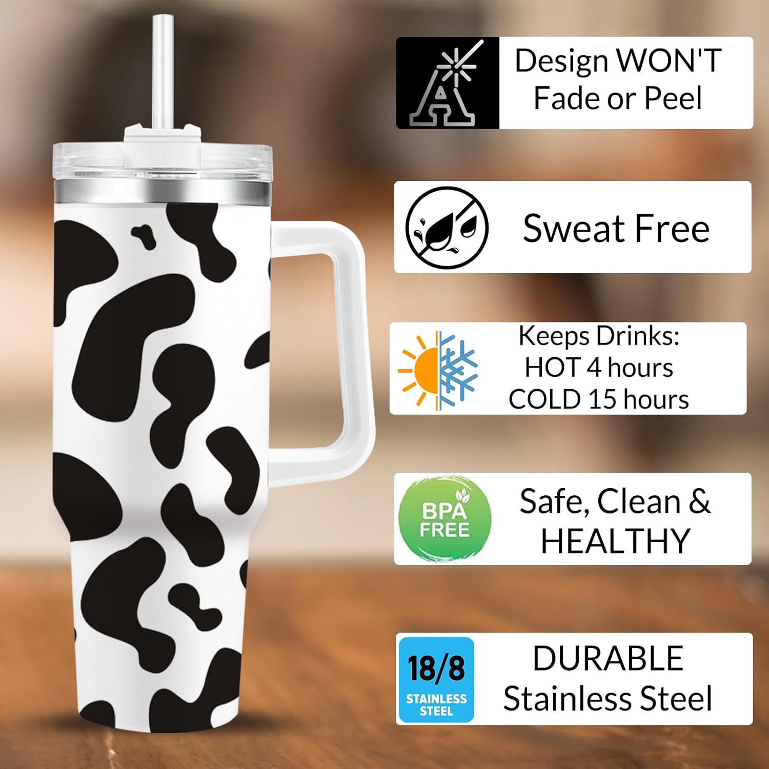 Xihedfd Vaso aislado de 40 onzas con asa, tapa de pajilla, acero inoxidable, doble pared, al vacío, taza de viaje, reutilizable, a prueba de fugas,