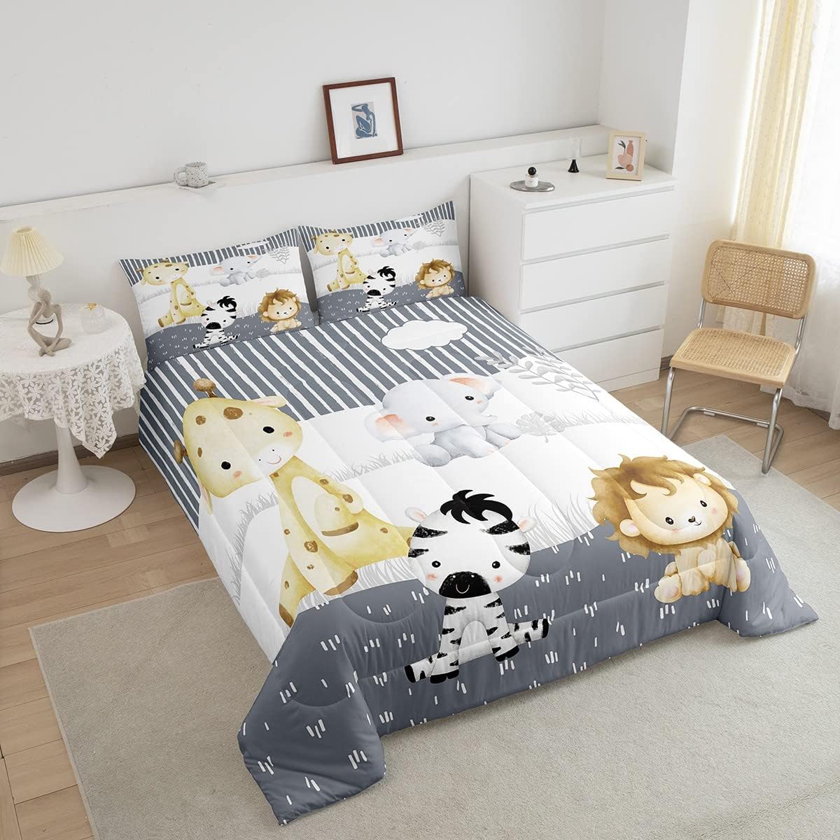 Juego de edredón de animales lindos Kawaii, juego de ropa de cama de león para niños, niñas, mujeres, adultos, edredón de cebra y jirafa, juego de